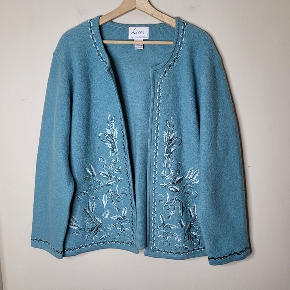 Vintage Linea By Louis Dell'Olio Wool Cardigan L Floral Embroidered Classic - Picture 2 of 9